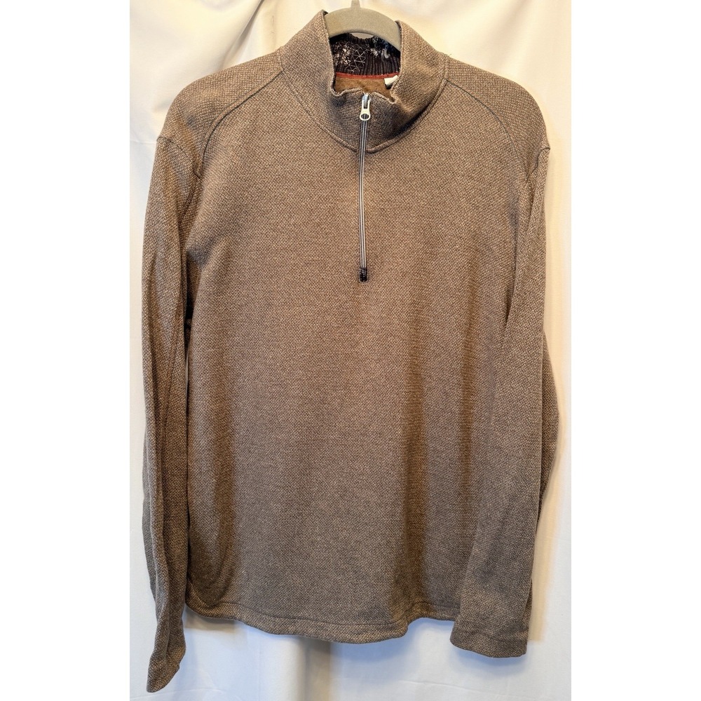 Robert Graham 1/4 Zip Pullover Sweater Men's Large Light Brown Tan Mock Neck